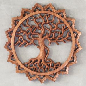 Wandbild Wanddeko Rund Mandala Relief Baum Symbol Mythologie Deko Soar Holz Lebensbaum 30 cm