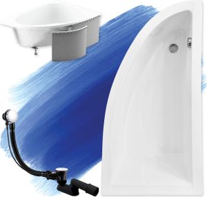 BADLAND Eckbadewanne Badewanne Praktika RECHTS 150x70 mit Acrylschürze, Füßen und Ablaufgarnitur GRATIS