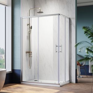 Eck Duschkabine 120x90x195cm Doppel Schiebetür Duschabtrennung aus 5 mm ESG-Sicherheitsglas