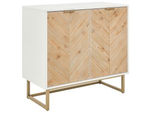 BELIANI Sideboard Weiß und helles Holz MDF Holzfurnier 2 Türen mit Einlegeböden Skandinavisches Schlafzimmer Aufbewahrungslösung