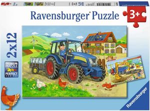 2 x 12 Teile Ravensburger Kinder Puzzle Baustelle und Bauernhof 07616