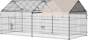 PawHut Freigehege, Kleintiergehege, Meerschweinchen Gehege, Laufgitter mit Abdeckung, Außengehege, Kleintiergehege für Kleintiere, Stahl, 220 x 103 x 103 cm, Beige