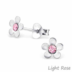 Kinderohrstecker: Mädchen Ohrringe Silber „Kristall Blume“ Light Rose