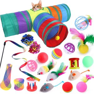 21-teiliges Katzen-Kätzchen-Spielzeug-Set, zusammenklappbare Katzentunnel für Innenkatzen, interaktives Katzenfeder-Spielzeug, flauschige Maus, Crinkle-Bälle, Spielzeug, Kombination 2