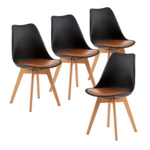 IPOTIUS 4er Set Esszimmerstühle mit Massivholz Buche Bein, Skandinavisch Design Gepolsterter Küchenstühle Stuhl Küche Holz, Schwarz & Braun