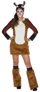 Reh Kostüm Bambi Plüsch-Kleid mit Haarreif für Damen, Größe:42 / 44