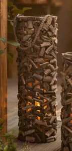 Windlichtsäule "Treibholz" aus Holz & Glas 79 cm hoch, Bodenwindlicht, Dekosäule mit Kerzenglas, Holzsäule, Kerzensäule