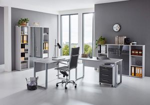 Büromöbel komplett Set Arbeitszimmer Office Edition in Lichtgrau/Anthrazit Hochglanz Set 5