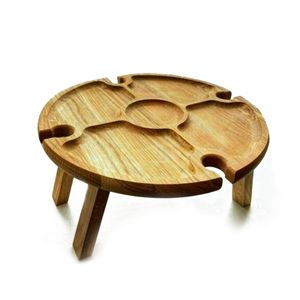Klappbarer Picknicktisch aus Holz im Freien ， Mit halter 2 In 1 Weinglasregal（Durchmesser: 30 cm）