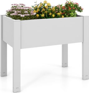 COSTWAY 53L Hochbeet selbstbewässernd, Gartenbeet aus Kunststoff, Pflanzbeet mit Wasserstandsanzeige & Ablauflöchern 76x45x61cm Weiß