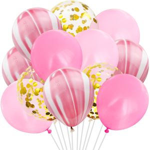 Oblique Unique Konfetti Luftballon Set 12 Stk Deko Ballons für Geburtstag Party Hochzeit JGA Baby Shower rosa pink