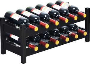 COSTWAY 2 Ebenen Weinregal Bambus, Flaschenständer Weinständer für 12 Flaschen, Flaschenregal Weinflaschenhalter Weinhalter für Küche, Speisekammer, Bar & Weinkeller, Braun