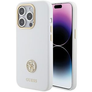 Guess Apple iPhone 15 Pro Schutzhülle Case Strass Logo 4G Weiß