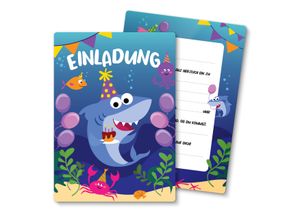 Friendly Fox Baby Shark Einladungskarten Geburtstag, 12 Einladungen zum Kindergeburtstag kleiner Hai Unterwasserwelt Meerestiere