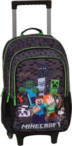 Minecraft-Grüner-Rucksack mit Rollen und Federmäppchen