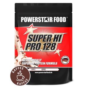Powerstar SUPER HI PRO 128 | Mehrkomponenten Protein-Pulver 1kg | Höchste Biologische Wertigkeit | Protein-Shake zum Muskelaufbau | Coffee