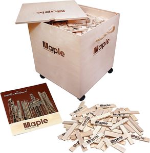 Maple 1000 Holzbausteine mit Aufbewahrungsbox Natur Bausteine Bauklötze Holzplättchen rechteckig