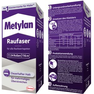 Metylan Raufaser, starker Tapetenkleister für Raufasertapete mit hoher Anfangsklebkraft, langlebiger & korrigierbarer Kleister mit Methylcellulose, 1x720g