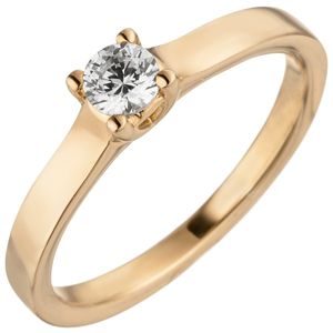 Gr. 52 - Damen Ring 585 Gold Rotgold 1 Diamant Brillant 0,15 ct. Diamantring Solitär