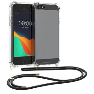kwmobile Necklace Case kompatibel mit Apple iPhone SE (1.Gen 2016) / iPhone 5 / iPhone 5S Hülle - Silikon Cover mit Handykette - Band Handyhülle Schwarz Transparent