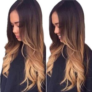 Farbverlauf natürliche lange lockige synthetische Haare Front Lace Frauen Perücke Haarteil