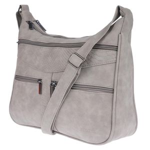 Damen Tasche Schultertasche Umhängetasche Crossover Bag Leder Optik Handtasche Hellgrau