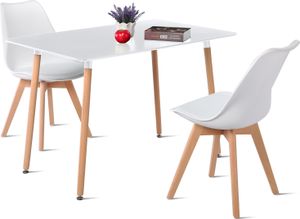 HJ_WeDoo Esstisch Rund Weiß mit 2 Esszimmerstühle Weiß, Skandinavischen Essgruppe 110x70x74cm für Küche, Büro, Konferenzraum