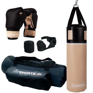 ScSPORTS® Boxsack-Set, für Jugendliche und Kinder, Box-Set mit Boxhandschuhen, Boxbandagen und Tasche, 12 kg, beige/schwarz