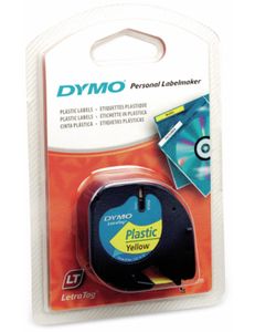 DYMO Original LetraTag Etikettenband | schwarz auf gelb | 12 mm x 4 m | selbstklebendes Kunststoffetiketten | für LetraTag-Beschriftungsgerät