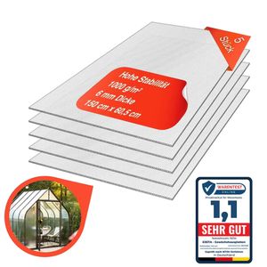 Gewächshausplatten 6mm Doppelsteg Polycarbonat Platten Hohlkammerplatten Stegplatten 5x 60,5x150 cm 1000g/qm