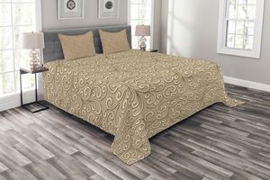 ABAKUHAUS Beige Tagesdecke Set, Damast-Blumen Victorian, Set mit Kissenbezügen Waschbar, für Einselbetten 220 x 220 cm, Beige