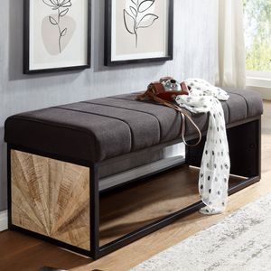 FineBuy lavice látka černá 105x40x40 cm předsíňová čalouněná lavice s kovovým rámem, designová postelová lavice ložnice, předsíňová lavice šatní lavice