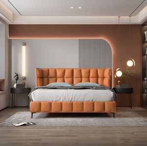 Oranges Doppelbett Schlafzimmer Möbel Textilbett Holzgestell Stilvoll JVmoebel