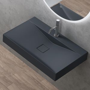 doporro Design Aufsatzwaschbecken Hängewaschbecken Mineralguss Waschbecken BTH: 80x48x10 cm matt Anthrazit Gussmarmor Waschtisch Waschplatz Colossum810