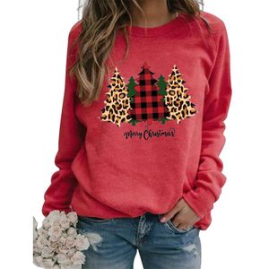 Damen Lose Pullover Pullover Weihnachtsdruck Langarm Casual Bluse Tops,Farbe: Rot,Größe:XXL