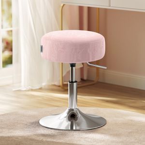 Schminkhocker, Schminkstuhl, Sitzhocker, höhenverstellbar, 360° drehbar, PU, dicke Polsterung, für Schlafzimmer, Küche, Esszimmer, pastellrosa