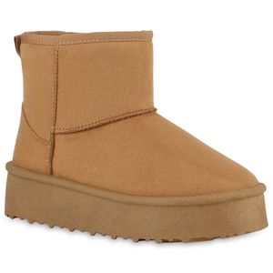 VAN HILL Damen Warm Gefüttert Winter Boots Stiefeletten Profil-Sohle Schuhe 840856, Farbe: Hellbraun, Größe: 39