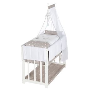 roba Stubenbett 4 in 1, Beistellbett ‚Indibär‘, Babybett, Wiege & Kinderbank, weiß