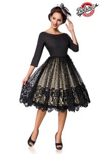 Belsira Damen Vintage Premium Spitzen-Swingkleid Rockabilly Sommerkleid Retro 50s 60s Partykleid, Größe:M, Farbe:Schwarz