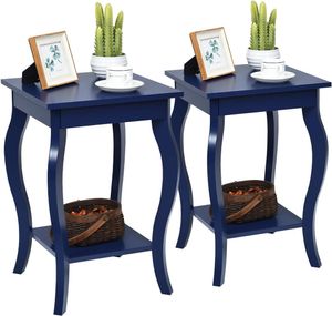 COSTWAY 2er Set Nachttisch mit Ablage, 2 Ebene Beistelltisch aus Holz, Nachtkonsole, Sofatisch für Wohnzimmer, Schlafzimmer, 40 x 40 x 60 cm (Blau)