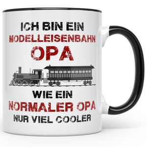 Opa Modelleisenbahn Sammler Tassen Spruch Geschenkidee Großvater Eisenbahn Hobby Spruch Kaffeetasse  (Schwarz)