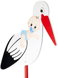 BRUBAKER Großer Storch aus Holz mit Baby Blau - Klapperstorch zum Stecken für Innen und Außen - Geburt Babystorch für Jungs - Geburtsgeschenk 100 cm groß, beidseitig bedruckt