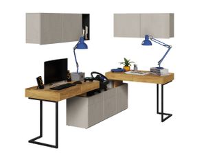 Furniture24 Wohnwand TEEN FLEX SET-08B für Jugendzimmer Kommode 2 Schreibtische 2 Hängeschränken Led Licht