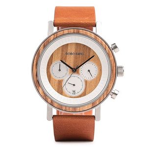 Bobo Bird Pánské dřevěné analogové hodinky s chronografem a stopkami Ghirokaster oranžová