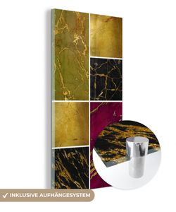 MuchoWow® Glasbilder - Bilder auf Wandbild - Foto auf Glas Marmor - Gold - Schwarz - Rosa 60x120 cm Wanddekoration aus Glas - Acrylglasbild - Acrylbilder - Schlafzimmer - Bilder
