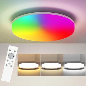 ZMH LED Deckenleuchte Dimmbar mit Fernbedienung RGB Panel Rund Deckenlampe 24W 27.5cm IP54 Wasserfest  Decke für Wohnzimmer Schlafzimmer Kinderzimmer
