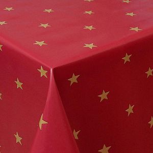 PVC Tischdecke Star rot Sterne gold Wachstuch Weihnachten· Eckig · Länge & Breite wählbar · abwaschbare Tischdecke Weihnachten, Größe:140 x 220 cm