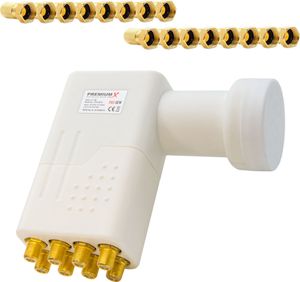 PremiumX Octo LNB Weiß Direktanschluss 8 Teilnehmer Receiver Satellit TV Signalumsetzer HD 4K inkl. 16x F-Stecker vergoldet mit Dichtring