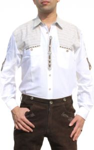 German Wear, Trachtenhemd für Lederhosen mit Verzierung weiß, Größe:L
