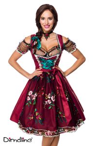 Dirndline Damen Dirndl inkl. Spitzenbluse Oktoberfest Fasching Karneval Trachtenkleid Partykleid, Größe:S, Farbe:rot/schwarz